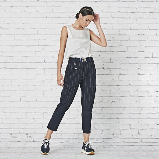 In Motion - Tapered Leg Pinstripe Pant - Navy