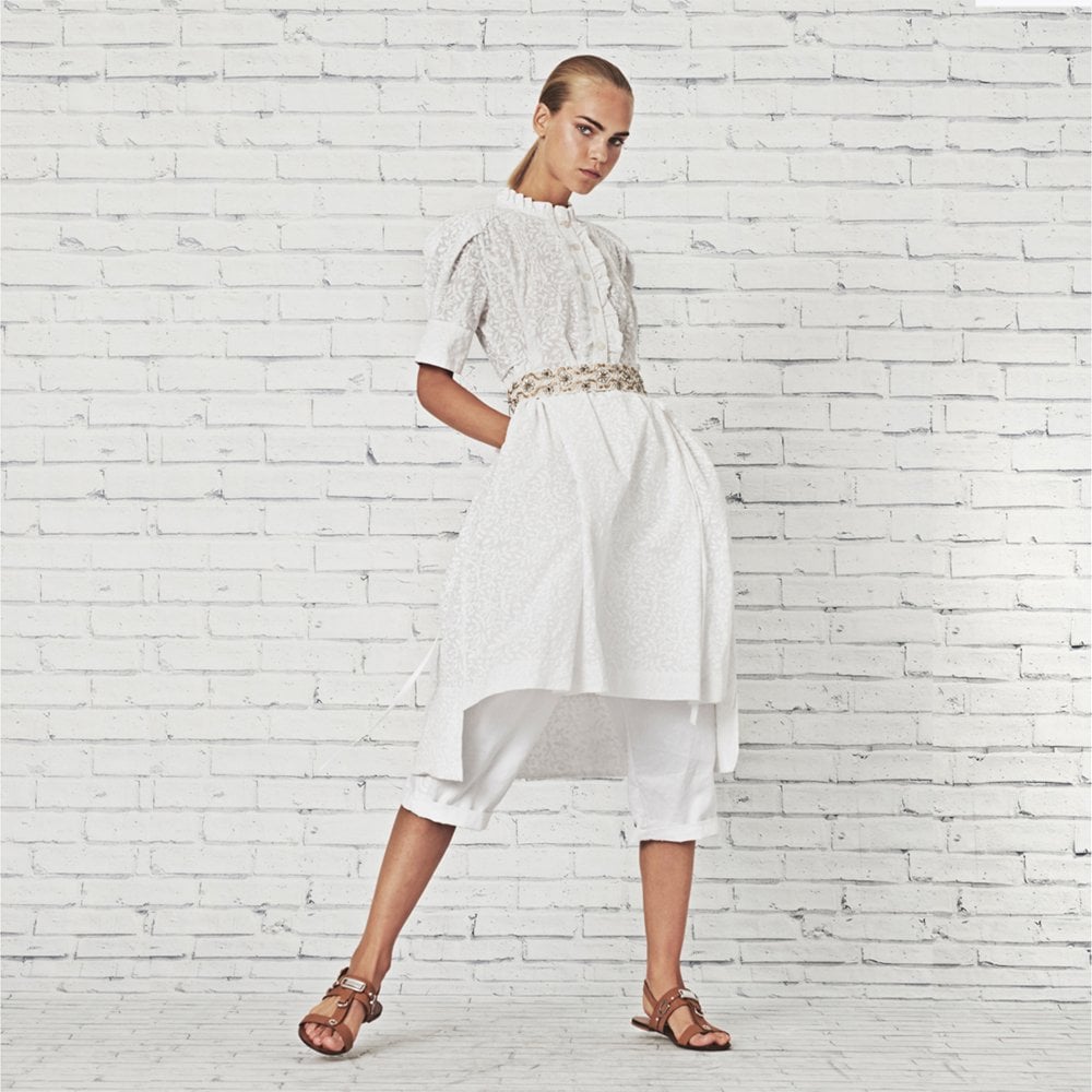 - Beautify - Shirtwaist Dress With Frill Front - White