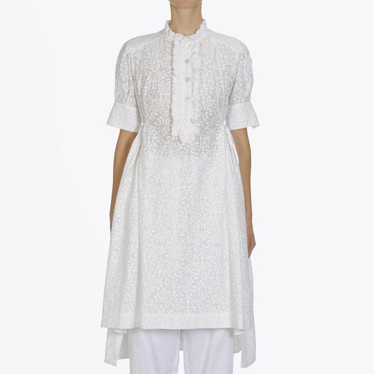 - Beautify - Shirtwaist Dress With Frill Front - White