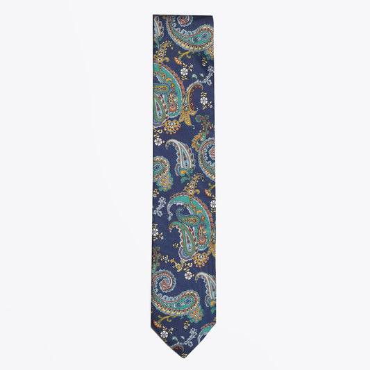 - Silk Paisley Print Tie - Blue