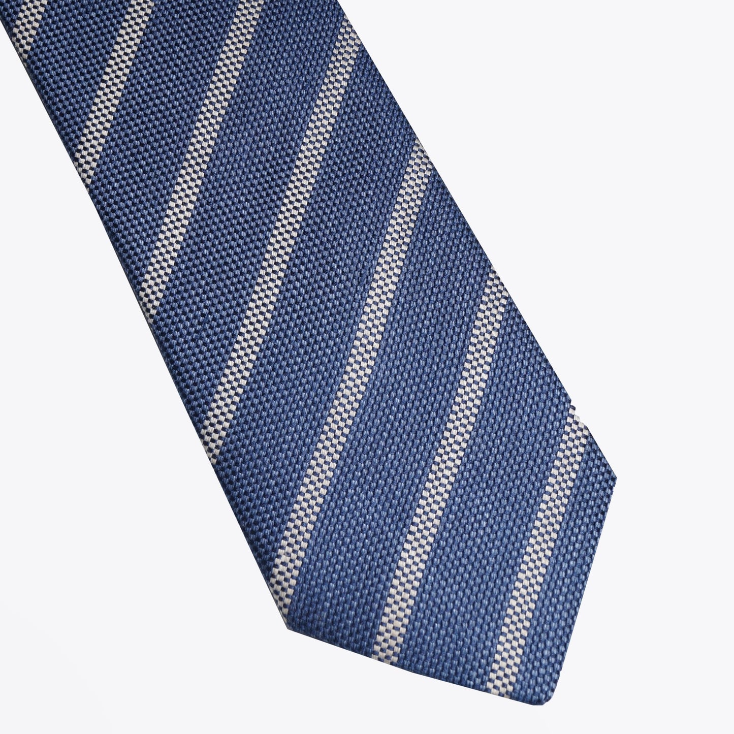 Linen Stripe Woven Tie - Blue