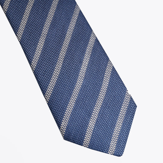 Linen Stripe Woven Tie - Blue
