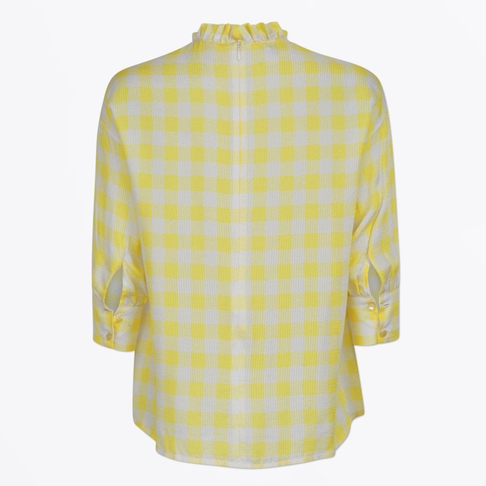 - Mere Frill Neck Top - Creamy Lemon Check