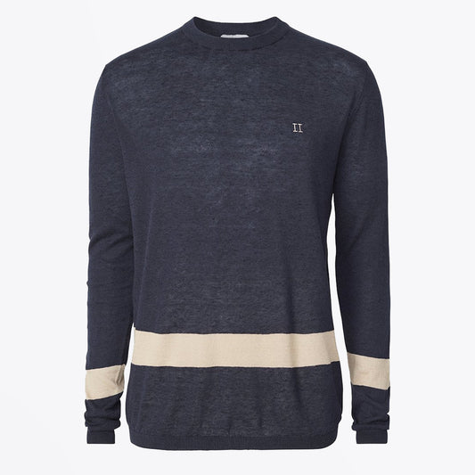- Stripe Crew Neck Knit - Navy/Beige