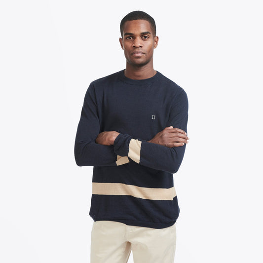 - Stripe Crew Neck Knit - Navy/Beige