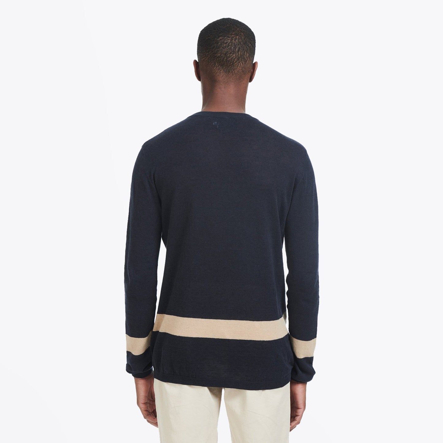 - Stripe Crew Neck Knit - Navy/Beige