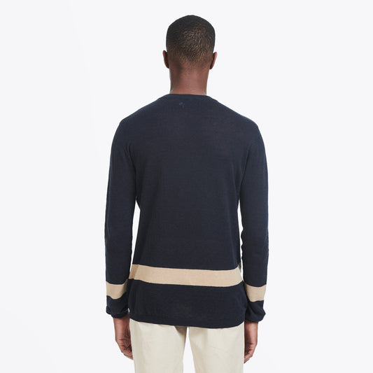 - Stripe Crew Neck Knit - Navy/Beige