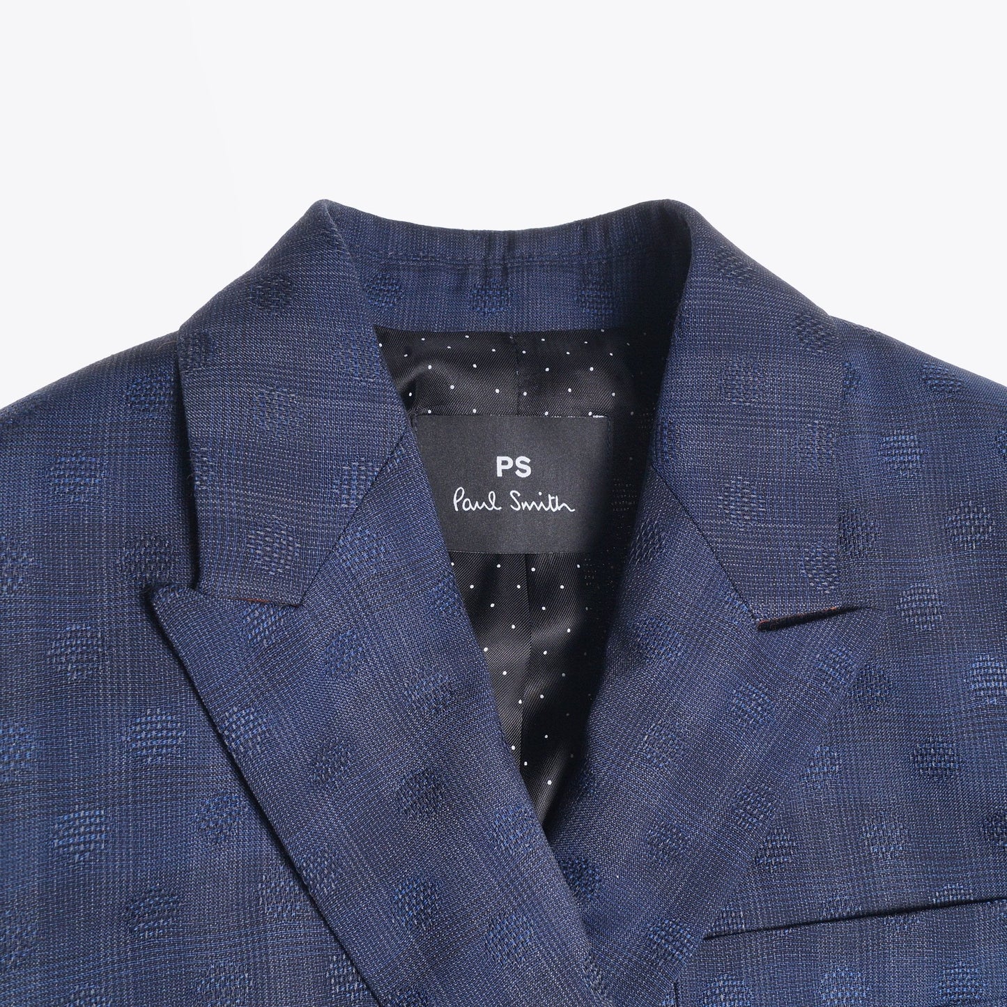- Double Breasted Jacquard Wool Blazer - Navy