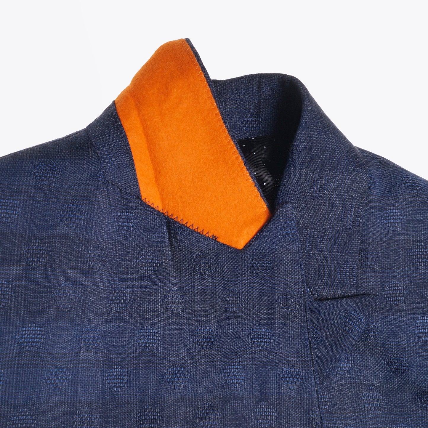 - Double Breasted Jacquard Wool Blazer - Navy