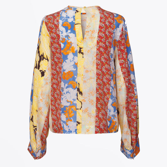Karolina Silk Blouse - Floral Wallpaper