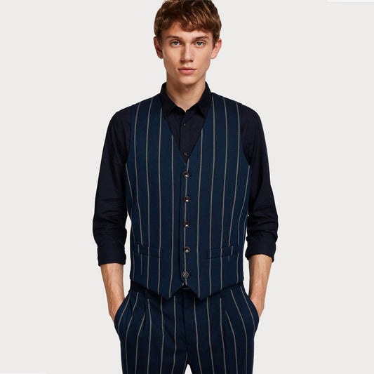 - Classic Striped Waistcoat - Navy
