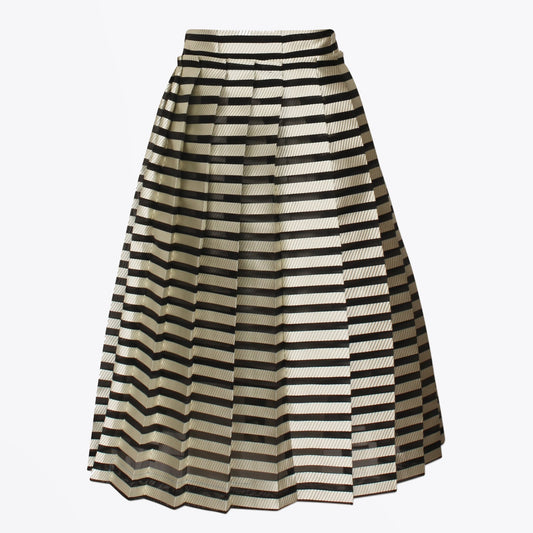 - Seanna - Stripe Pleated Skirt - Black/White