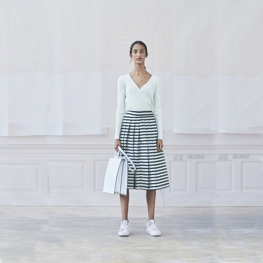 - Seanna - Stripe Pleated Skirt - Black/White