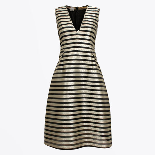 - Adelis - Stripe V-neck Dress - Black/White