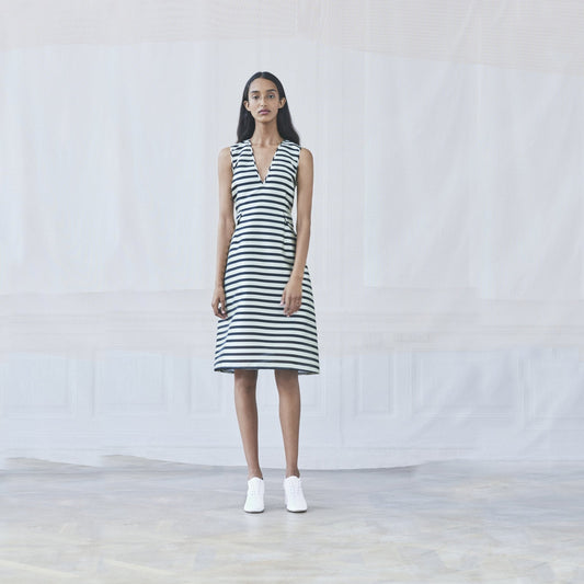 - Adelis - Stripe V-neck Dress - Black/White