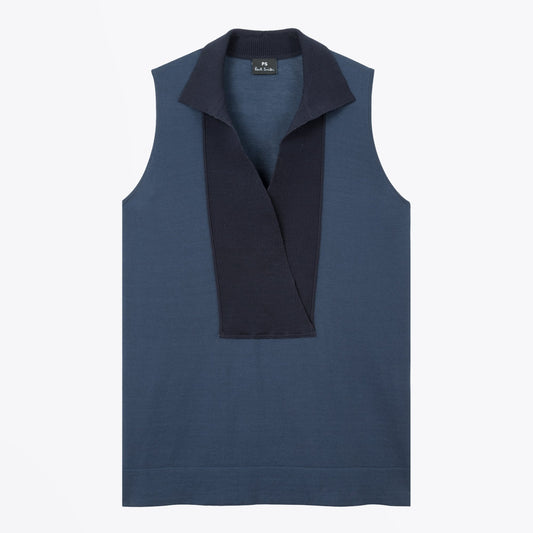 - Sleeveless Knitted Top - Blue