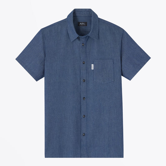 - Short-sleeve Chambray Shirt - Blue
