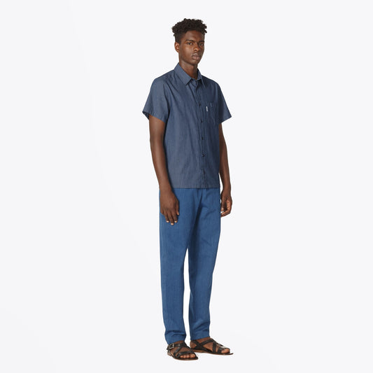 - Short-sleeve Chambray Shirt - Blue