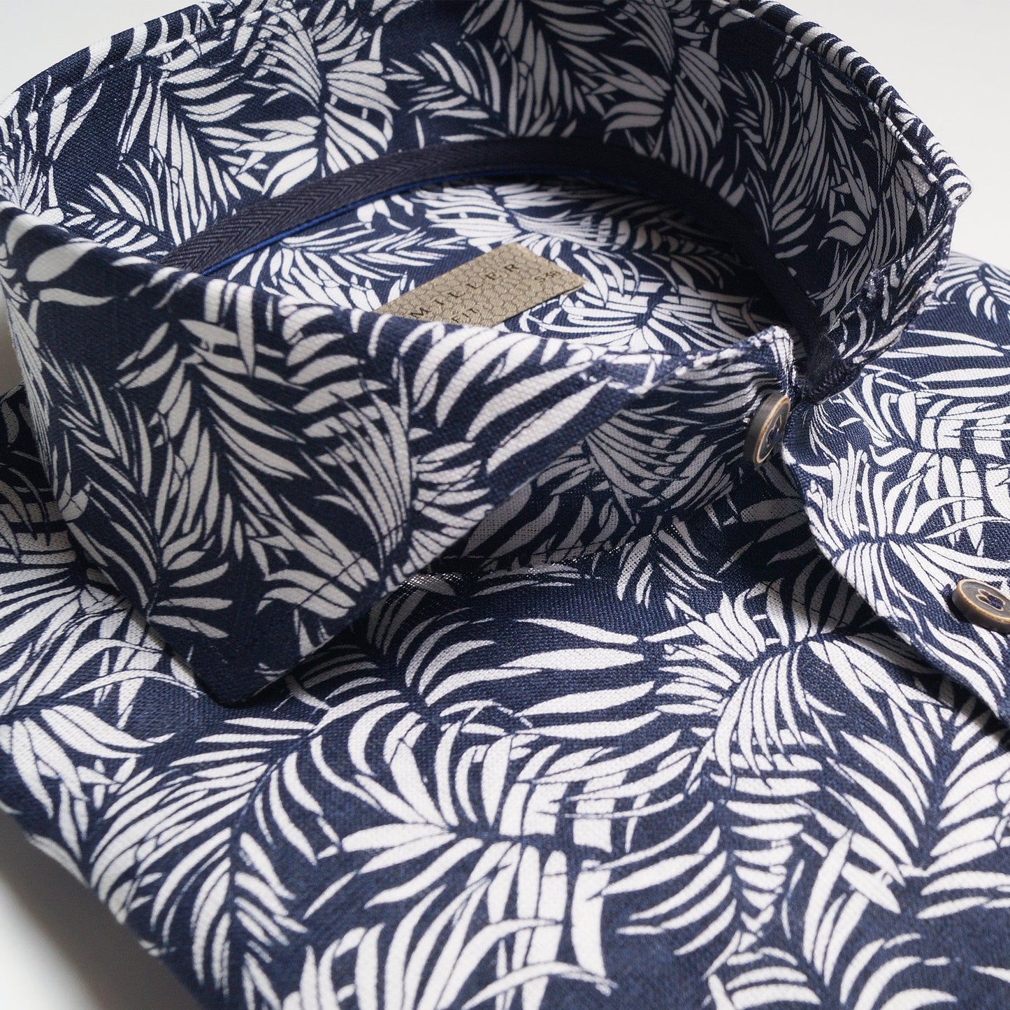 - Printed Palm Leaf Shirt - Navy