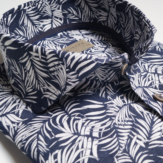 - Printed Palm Leaf Shirt - Navy