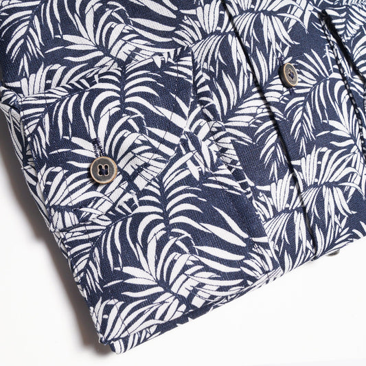 - Printed Palm Leaf Shirt - Navy