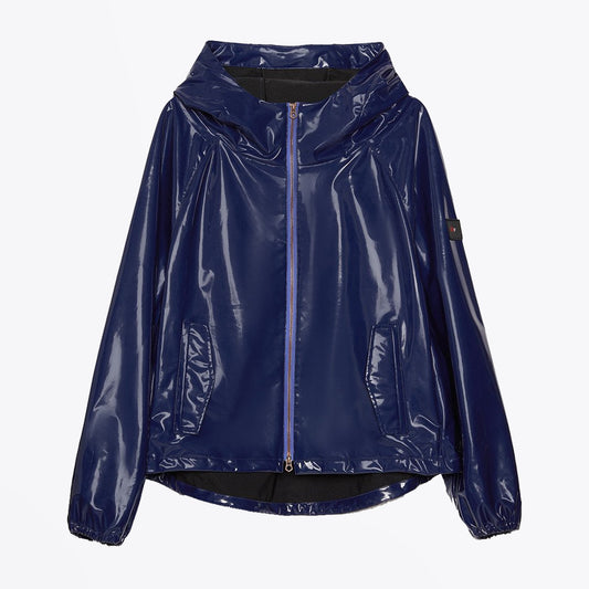 - Short Hooded PVC Jacket - Navy