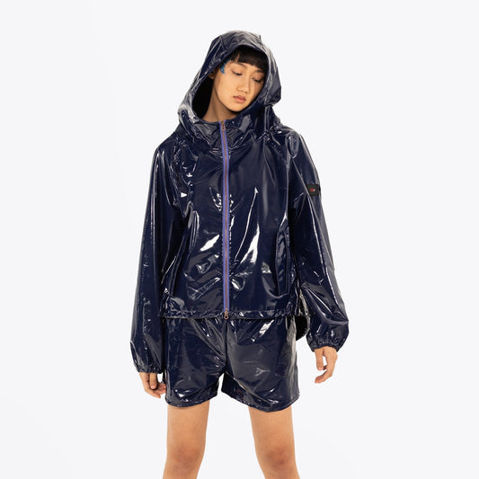 - Short Hooded PVC Jacket - Navy