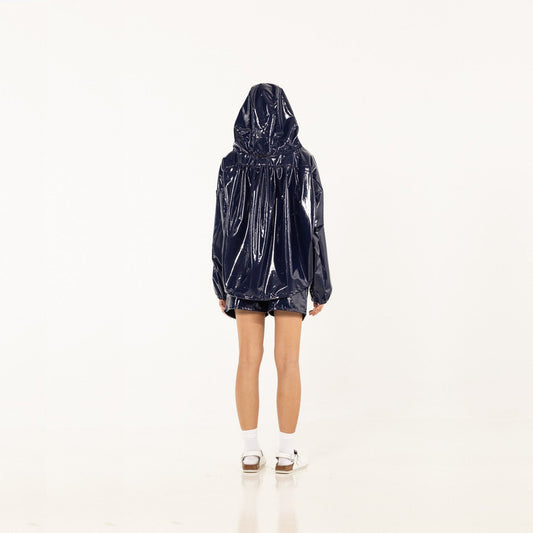 - Short Hooded PVC Jacket - Navy