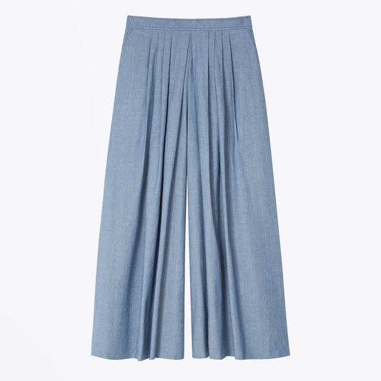 - Chambray Pleat Culottes - Blue