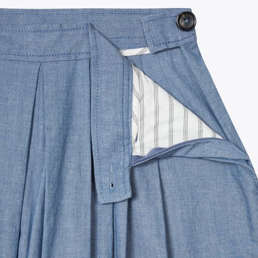 - Chambray Pleat Culottes - Blue