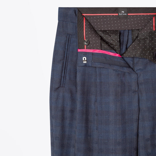 - Polka Dot Jacquard Trousers - Navy