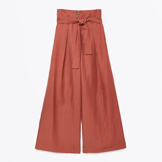 - Belted Palazzo Trousers - Terracotta