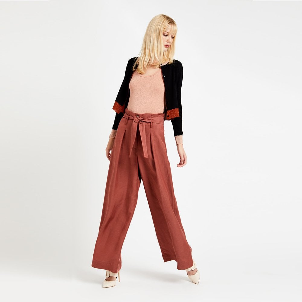 - Belted Palazzo Trousers - Terracotta