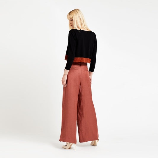 - Belted Palazzo Trousers - Terracotta