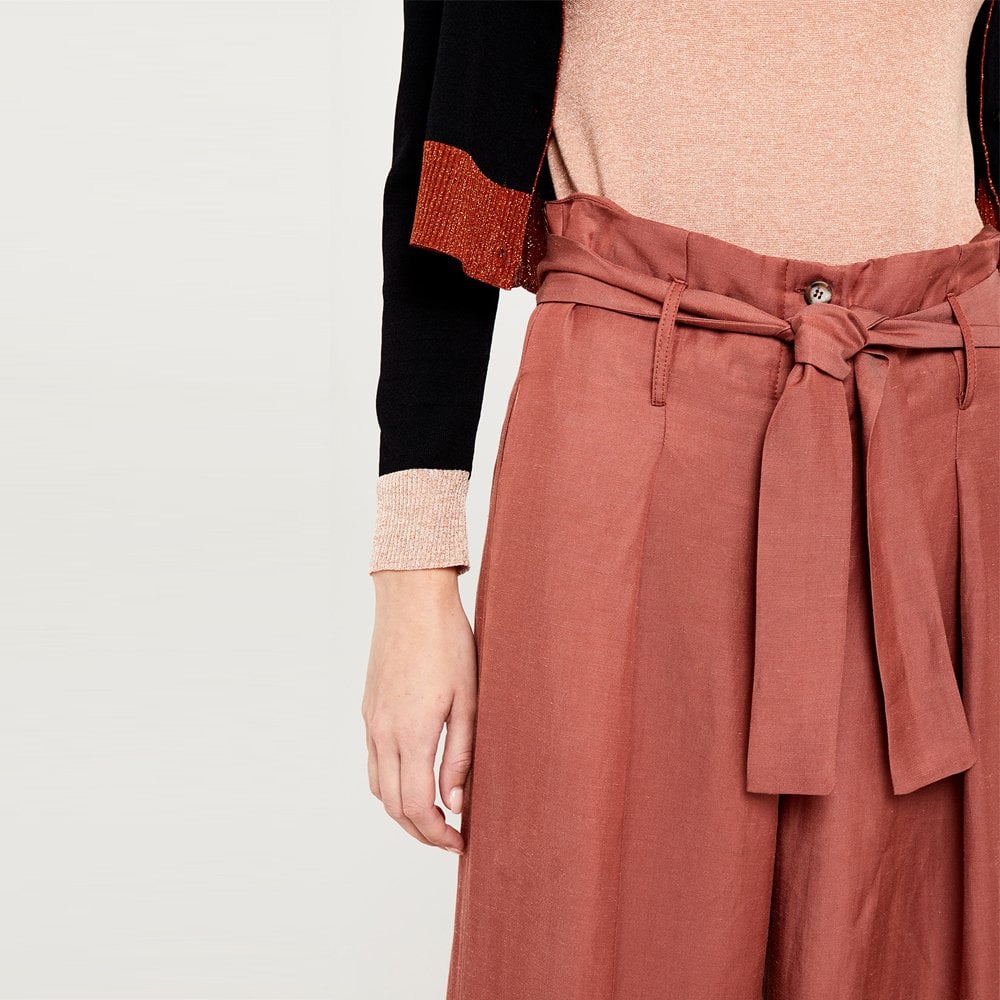 - Belted Palazzo Trousers - Terracotta