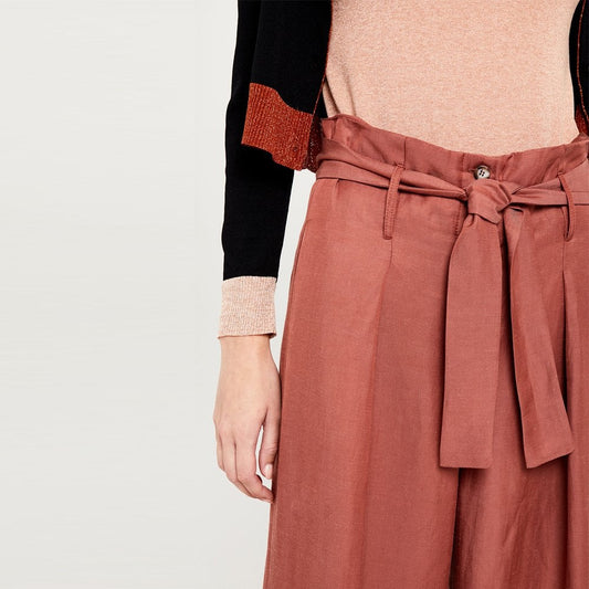 - Belted Palazzo Trousers - Terracotta