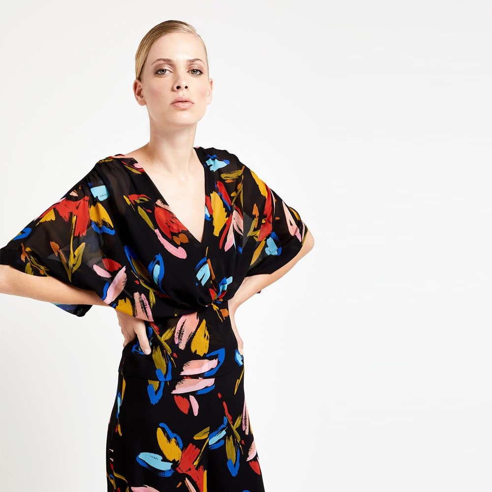 - Wide Sleeve Printed Blouse - Black/Multi