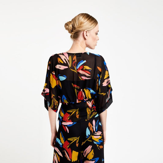 - Wide Sleeve Printed Blouse - Black/Multi