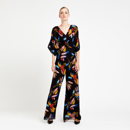 - Printed Palazzo Trousers - Black