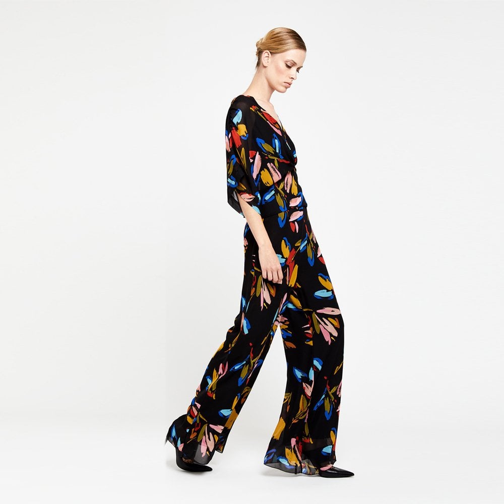 - Printed Palazzo Trousers - Black