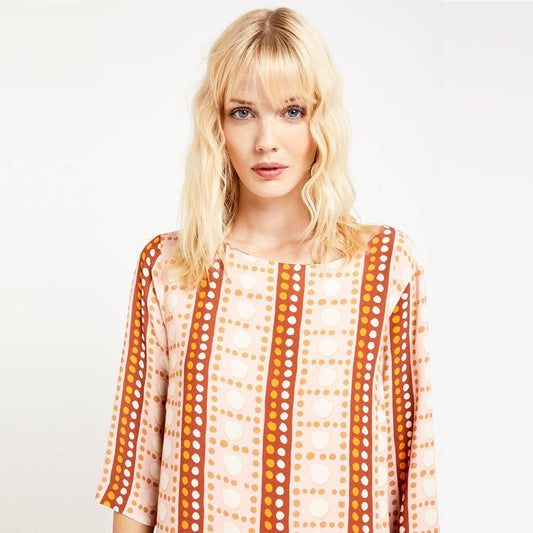 - Spotted Shift Dress - Cream/Orange