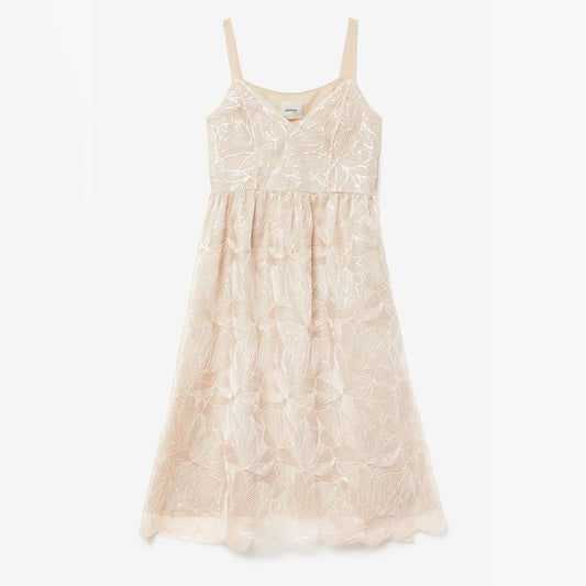 - Embroidered Sequin Midi Dress - Beige