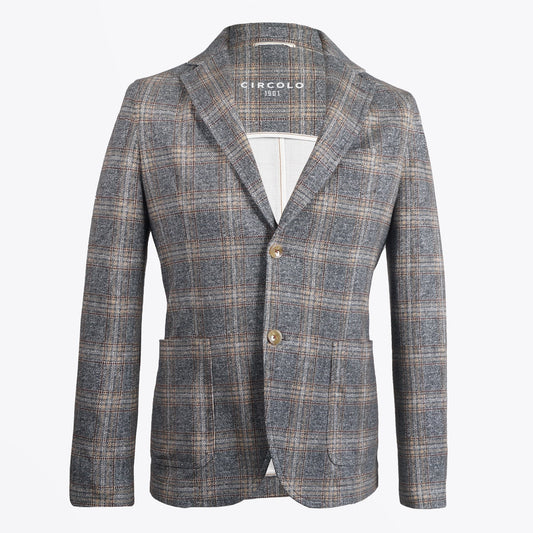 - Cotton Checked Blazer - Grey