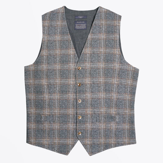 - Textured Checked Waistcoat - Grey