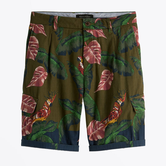 - Parrot Print Cargo Shorts - Green/Multi
