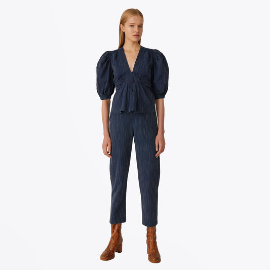 - Ava Puff Sleeve Top - Navy