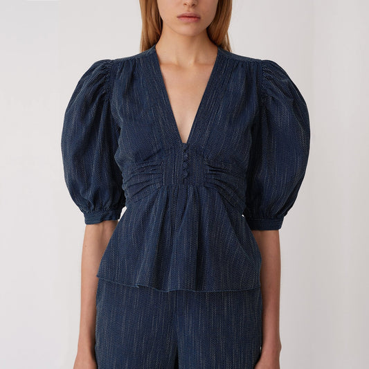 - Ava Puff Sleeve Top - Navy