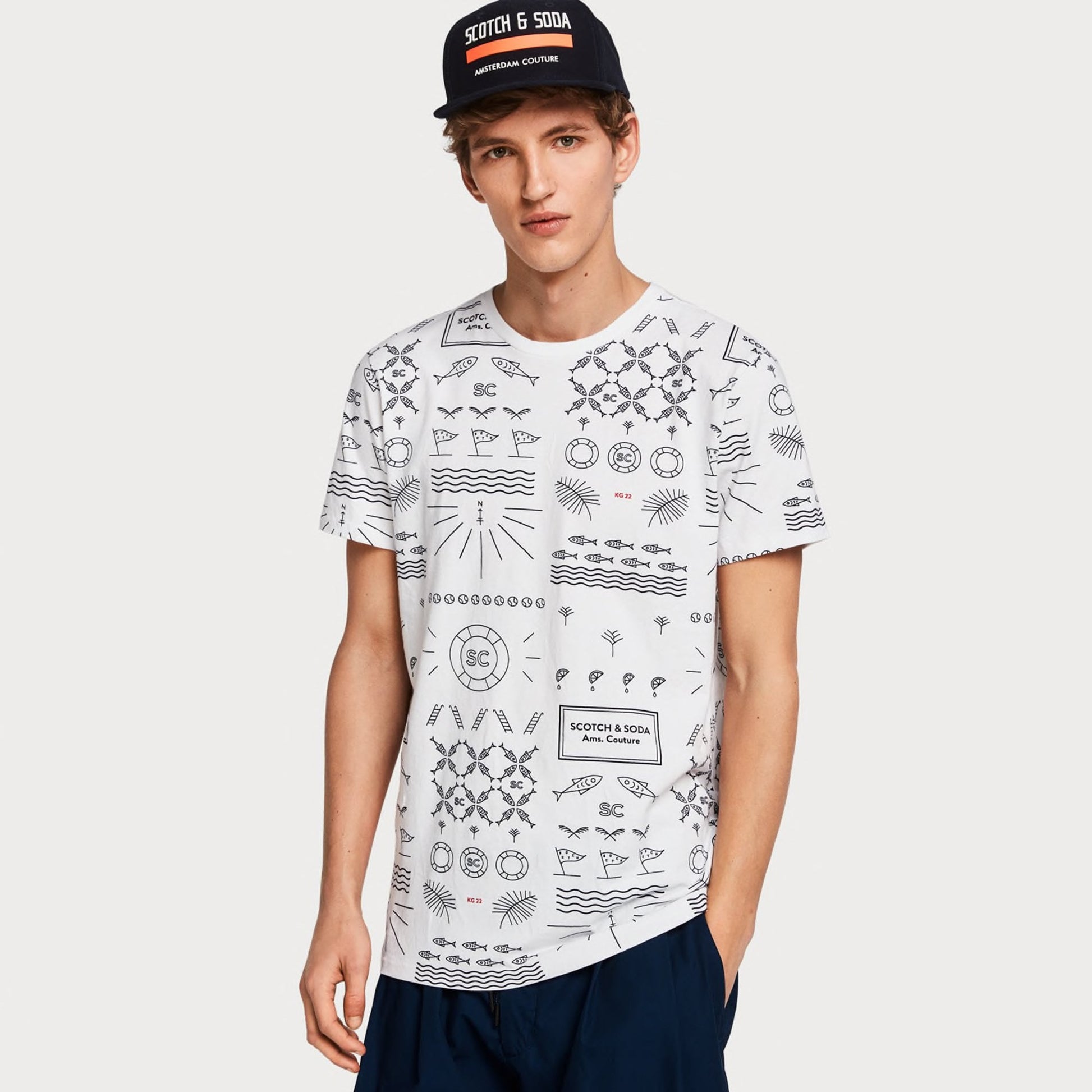 Scotch Nautical Print Tee - White