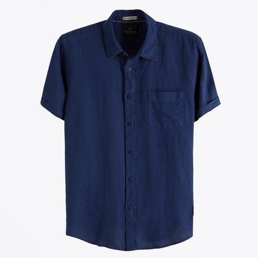 Linen Short Sleeve Shirt - Navy