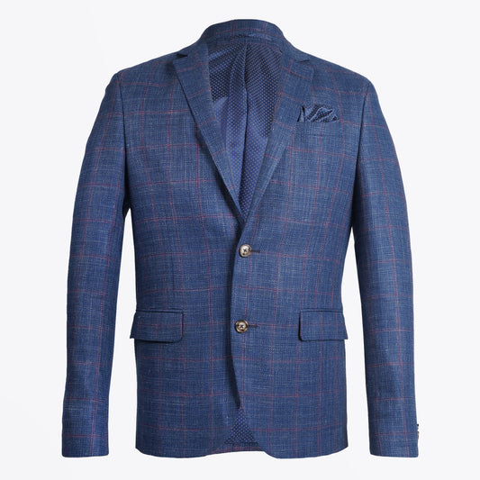 - Fine Pink Check Blazer - Navy